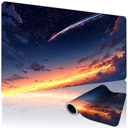 XXL Gaming Mouse Pad 35.4 x 15.7 Inch, Large Desk Mousepad | Mousepad with Comet Design, Non-Slip Rubber Base, Water-Resistant Surface and Stitched Edges for Gaming, Office & Home - color: Comet