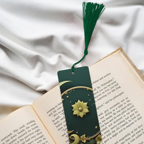 5 Pieces Wood Bookmark for Men Women Ramadan on Green Wallpaper Wooden Bookmarks Unique Handmade Book Marks with Tassel Pendant Craft Bookmark for Book Lovers Birthday Teachers Gift - color: Dark Green