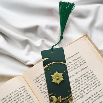 5 Pieces Wood Bookmark for Men Women Ramadan on Green Wallpaper Wooden Bookmarks Unique Handmade Book Marks with Tassel Pendant Craft Bookmark for Book Lovers Birthday Teachers Gift - color: Dark Green