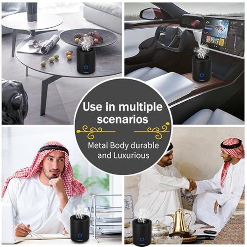 Portable Incense Burner, Mini USB Type-C Charging Car Aromatherapy Diffuser, 7.8 * 7.8 * 9.6cm Charcoal Igniter, Burning Time 120 Seconds Best Arabian Gift (Black)