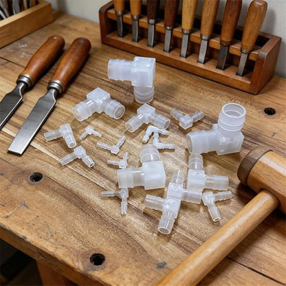 Quickun 5/8" Hose Barb 90 Degree Elbow L Fitting, Plastic 2 Way Equal Barbed Joint Splicer Mender Union Adapter Hose Fitting (Pack of 7) - size: 5/8" (7Pcs)