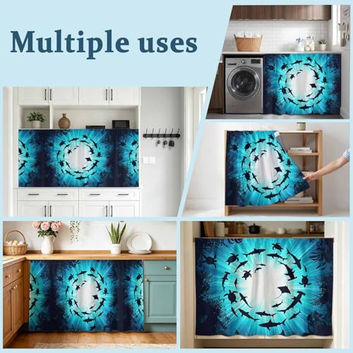 BEMIGO Blue Coastal Cabinet Curtain 28" Wx51 L, Dustproof Storage Cabinet Curtain with Self Adhesive Tape, Nautical Fish Turtle Coral Tall Pantry Cover Drape for Kitchen, Laundry Room, Utility Closet - size: 28"W x 51"L (Pack of 1)