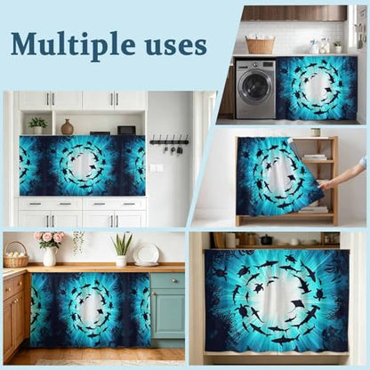 BEMIGO Blue Coastal Cabinet Curtain 28" Wx51 L, Dustproof Storage Cabinet Curtain with Self Adhesive Tape, Nautical Fish Turtle Coral Tall Pantry Cover Drape for Kitchen, Laundry Room, Utility Closet - size: 28"W x 51"L (Pack of 1)