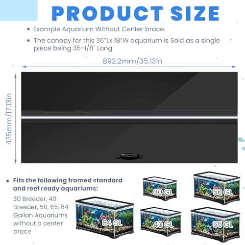 Sieral Aquarium Lids Polycarbonate Canopy with LED Light Without Center Brace Aquariums Cover Fish Tank Lid with a Hook Knife(Black,36x18in) - color: Black, size: 36x18in