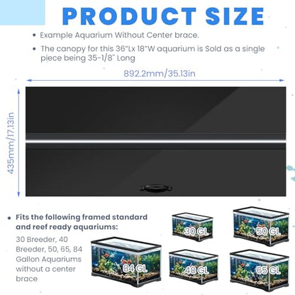 Sieral Aquarium Lids Polycarbonate Canopy with LED Light Without Center Brace Aquariums Cover Fish Tank Lid with a Hook Knife(Black,36x18in) - color: Black, size: 36x18in