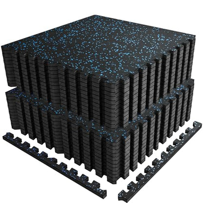PRAISUN 0.56" Rubber Top Gym Flooring, Heavy Duty Interlocking Gym Mats for Home Gym, Non-Slip Workout Mat, 24 x 24in Large Gym Floor Mat, Protect Floors from Weights & Equipment, 96 Sq Ft, Black/Blue - size: 24 Tiles (96 Sq Ft)