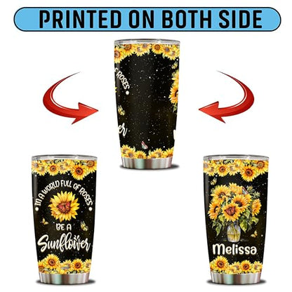Personalized Inspirational Gifts for Women Sunflower Coffee Cup Travel Mug Tumbler with Lid Gift for Mom Wife Daughter Christmas Birthday Mother's Day Valentine 20oz Stainless Steel Insulated - color: SUNFLOWER 2
