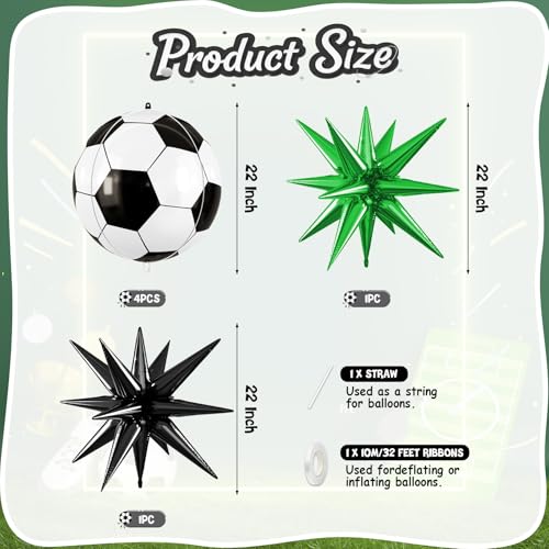 Soccer Balloons, 6 Pcs Large Foil for Boys Sports Birthday Party Decor - style: Soccer