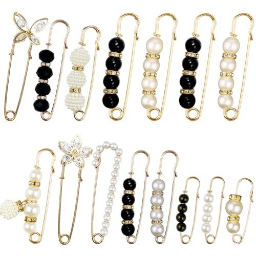 15PCS Pearl Brooch Safety Pins, Pant Waist Tightener Sharp Pins for Sweater Shawl Collar Dress Cardigan Shirt Jeans Clothes Accessories Decoration for Women - style: Fashion