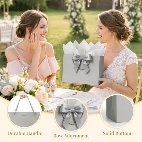ANZNKU 2PCS Gray & Beige Gift Bags Medium, Gift Wrap Bags with Handles 4 Tissue Paper 2 Ribbons 2 Cards, Wedding Favor Present Bag for Women Graduation Birthday Party Bridal & Baby Shower Engagement - color: Beige+Gray