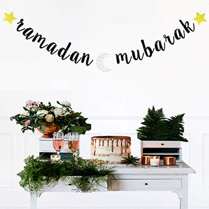 Glitter Ramadan Mubarak Banner - Eid Festival Muslim Islam Party Decoration Supplies -2024 Hajj Mubarak Umrah Mubarak Islamic Party Sign