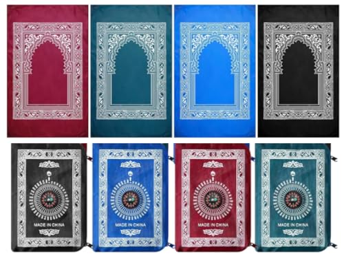 8 Pcs Portable Travel Prayer Mat with Compass Islamic Waterproof Polyester Prayer Rug Muslim Prayer Carpet with Pocket Sized Carry Bag for Muslim Ramadan Gifts (60 cm x 100 cm)