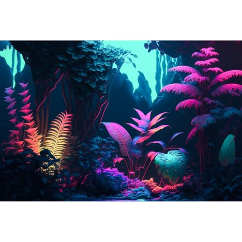 Jungle Aquarium Background Dense Jungle Leaves Pastel Colors Fish Tank Background Fantasy Neon Light Tropical Leaf Reptile Tank Backgrounds Abstract Clear Pastel Jungles Tank Backgrounds 24x16in - color: Purple_Blue, size: 24(W)x16(H)inches/ 60(W)*40cm(H)