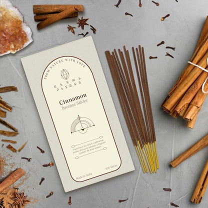 KarmaPledge Cinnamon Incense Sticks, Burn Time 45-60 Min, 100 Sticks - color: Cinnamon, size: 100 Hand Dipped Sticks