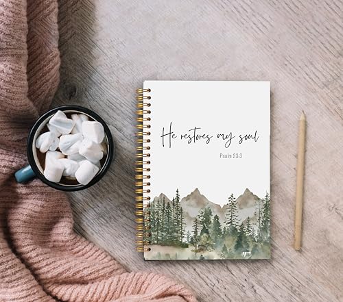 Forest Christian Notebook Journal, He Restores My Soul Bible Verse Notebook, Christian Gifts for Women Men, Psalm 23:3 Religious Scripture Spiral Journal 5.5x8.3 Inch - color: 28-Christian-notebook