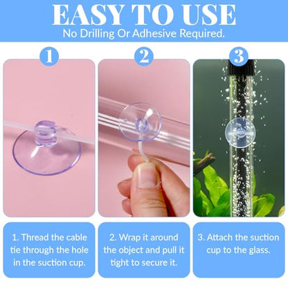 10 Pcs 25mm Aquarium Suction Cups & 20 Pcs Adjustable Zip Ties, Small Suction Cups for Fish Tank Plant Holder Air Tubes Moss Shrimp Nests Reptile Hammocks