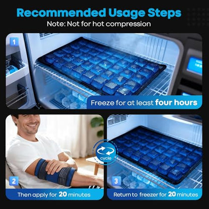 60-Minute Long Lasting Ice Packs for Injuries Reusable,13.4 × 8.6" | Flexible Ice Pack for Lower Back, Knee, Shoulder, Hip, Elbow, Arm, FSA Eligible HSA, Cold Pack with Elastic Strap for Injures