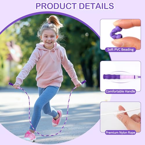 Jump Rope for Kids, Adjustable Jump Ropes for 4 5 6 7 8 10 12, Tangle Free Jumping Rope Age 8-12, Segmented Soft Beaded Skipping Rope for Women Fitness - color: Green and Purple