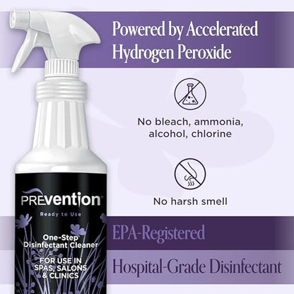 Prevention Ready-To-Use Disinfecting Cleaner – Hospital Grade Disinfectant Spray Solution for Salons, Spas, Clinics, Surfaces – Sanitizing Solution & Two Reusable Sprayers – 32oz Bottle (6 Pack) - size: Spray Cleaner (6 Pack + 2 Spray Heads)