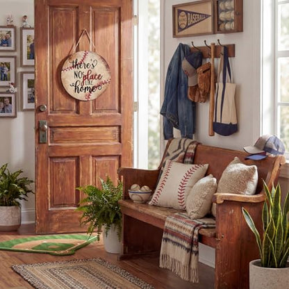 Smile Wooden Baseball Door Sign - "If We're Not Home Check the Ballfield" Circular Rustic Decor for Sports Fans - style: Baseball Retro