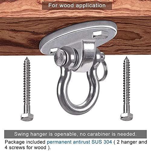 2Pack Heavy Duty Swing Hanger 180° Ceiling Swing Mount 2000 LBS Capacity | Silver Heavy Bag Hanger Hanging Chair Mount Swing Hook Swing Hardware for Hammock Chairs, Porch Swings, Gymnast Ring - color: Silver Swing Hanger (2pack)