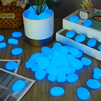 100 Pcs Glow in the Dark Rocks for Garden,Dark Blue,1.8 Inch | Luminous Pebbles, Walkway Yard Aquarium Stones, Glowing Decorative Fish Tank Rocks in Dark, Resin Plants Outdoor Decor