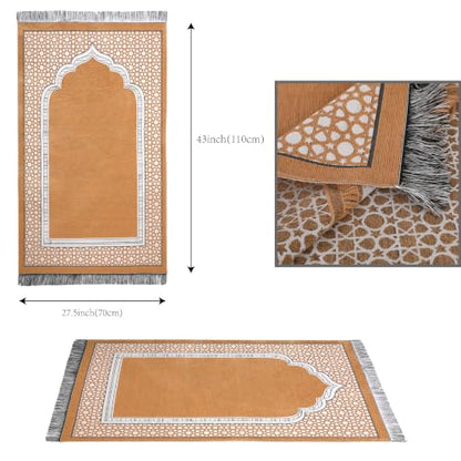 Islamic Prayer Rug Elegant Masjid Pattern Thin Mat Muslim Portable Blanket Ramadan Eid Gift Rug Turkish Prayer Carpet - Khaki 1pc - color: 1pc Khakic
