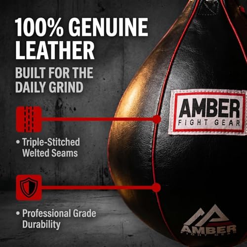 Amber Sports Genuine Leather Speed Bag for Boxing & MMA – Handcrafted Punching Ball for Reflex & Speed – Balanced for Fast Rebound – Available in Sizes XS, S, M, L - size: Medium (7"x10")