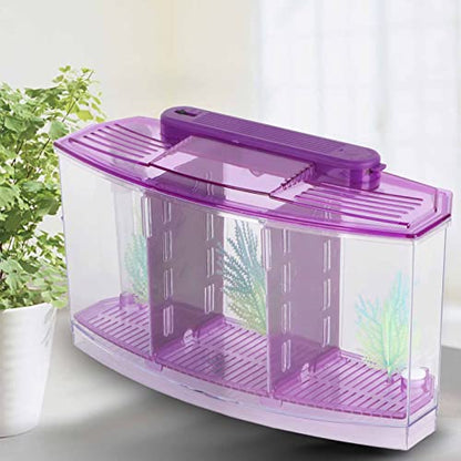 Small Fish Isolation Fish Tank, LED Acrylic Aquarium Fish Tank, Transparent Fish Isolation Box with 2 Isolation Plates for Small Fishes Betta Shrimp Guppy (Lightpurple)