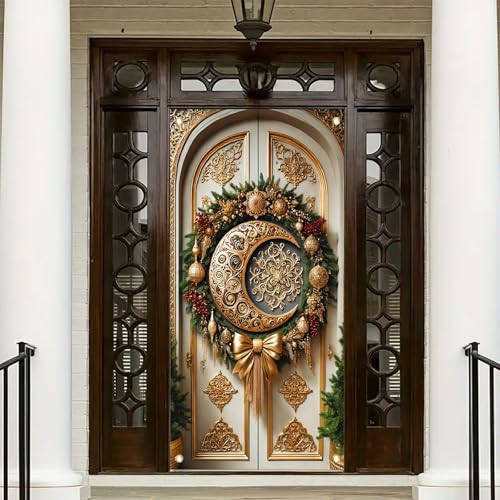 Ramadan Moon 71x35 Inch Door Cover Banner Gold Crescent Lantern Eid MubarakDecoration for Indoor Outdoor lslamic Holiday Home Party Decor - color: Style 1