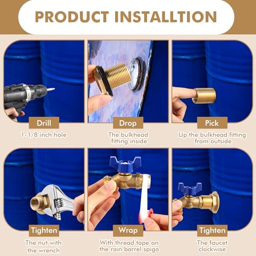 JaGely 3 Sets Brass Rain Barrel Spigot Kit with Heavy Duty Bulkhead Fitting Quarter Turn Ball Valve Rain Barrel Faucet for Aquariums, Water Tanks, Tubs, Pools(Blue) - color: Blue