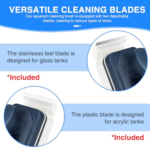 fishkeeper Aquarium Strong Magnetic Glass Cleaner Brush, Fish Tank Algae Magnet Cleaning Tool with 2 Detachable Scrapers, Mag Float Scrubber for 0.25-0.375Inch Glass and Acrylic Tanks | Magnetic Fish Tank Cleaner Brush with 2 Scrapers, Self-floating Mag F