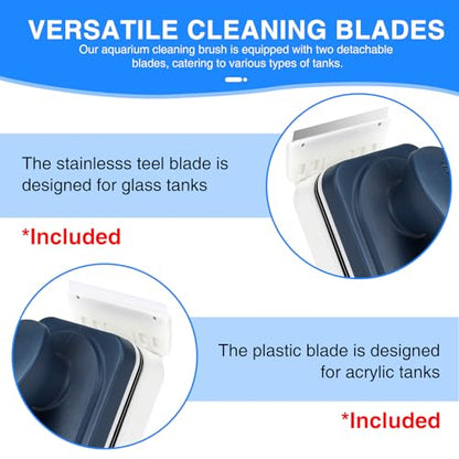 fishkeeper Aquarium Strong Magnetic Glass Cleaner Brush, Fish Tank Algae Magnet Cleaning Tool with 2 Detachable Scrapers, Mag Float Scrubber for 0.25-0.375Inch Glass and Acrylic Tanks | Magnetic Fish Tank Cleaner Brush with 2 Scrapers, Self-floating Mag F