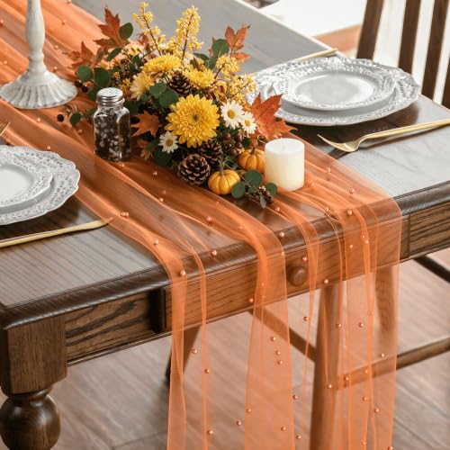 Artoid Mode Pearl Orange Gauze Table Runner 10FT Home Decor - color: Orange, size: 28" x 120"