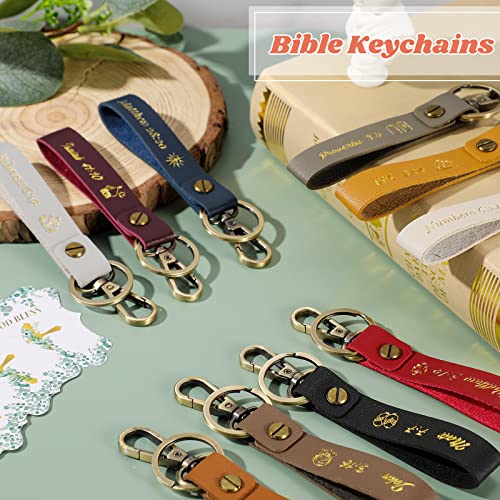 20 Pcs Christian Key Chain Leather Religious Keychain Inspirational Bible Key Chains Verse Quote Keychains Easter Day Gift - color: Multi Colors