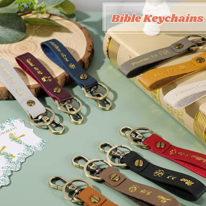 20 Pcs Christian Key Chain Leather Religious Keychain Inspirational Bible Key Chains Verse Quote Keychains Easter Day Gift - color: Multi Colors