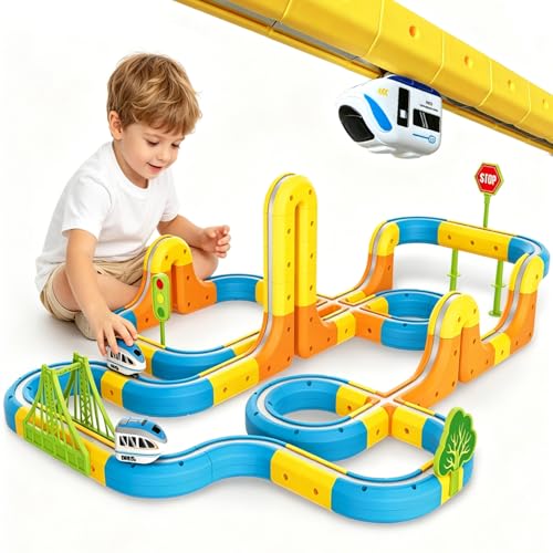 TIALLOW Magnetic Train Set Gift for Boys Girls 4-7 Year Old,Electric Train Toys 3D Magic Tracks,STEM Birthday Gifts for Kids 4 5 6 7 Year Old(Blue-118PCS) - color: Blue-118pcs