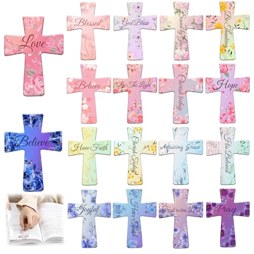 18PCS Magnetic Cross Bookmarks Gifts, Magnetic Bookmark Christian Cross Magnetic Page Markers Religious Bible Verses Bookmarks for Bible Study, Readers, Teachers, Students (F) - color: F