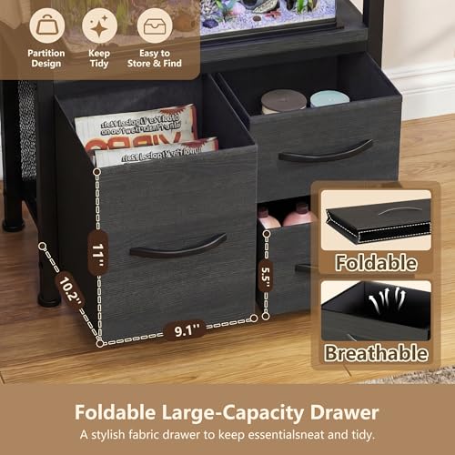 Heybly 5-10 Gallon Fish Tank Stand, Aquarium Stand with Drawer, Power Outlet, Heavy Duty Metal Frame, for Fish Tank, Turtle & Reptile Terrarium, 20.5" × 10.2" Top, 200lbs, Black HAS002SBK
