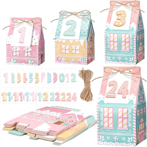 Woanger 24 Empty Advent Calendar Boxes to Fill, Christmas DIY Advent Calendar 24 Days Countdown Gift Xmas Gingerbread House Candies Treats Boxes for 2026 Xmas Holiday Decor(Stylish Style) - style: Cute Style