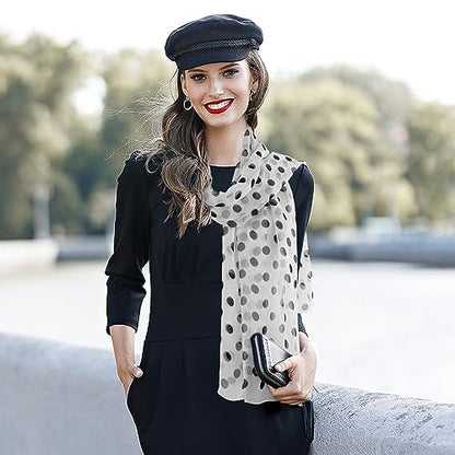 E-Clover Women Soft Floral Print Shawl Chiffon Sheer Scarf - color: Polka Dot-white Black