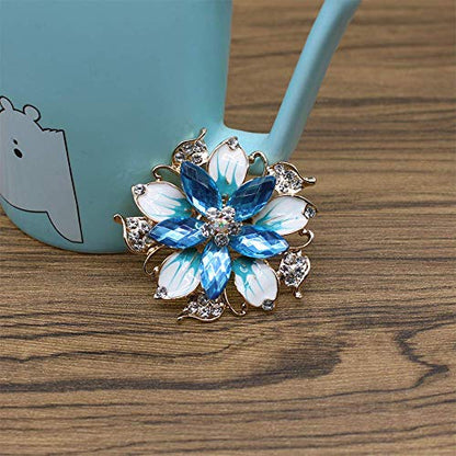 Crystal Pearl Flower Brooches Pins Fashion Beautiful Created Rhinestone Floral Brooch Good Idea for Party Dance Wedding Banquet for Elegant Women Girl - color: Blue Crystal Brooch