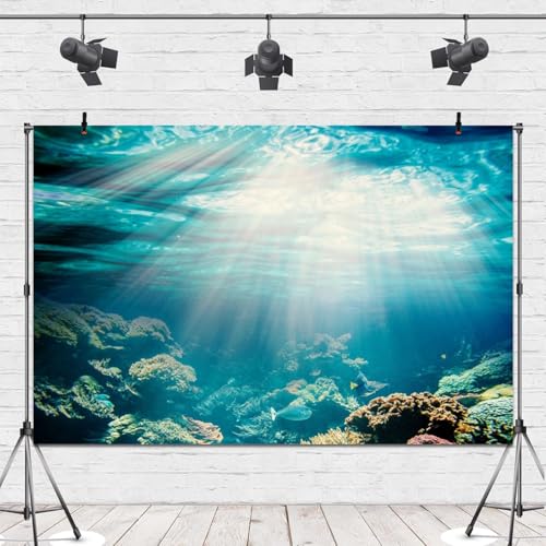 Under the Sea Photography Backdrop 10x8ft Vinyl Aquarium Underwater Sunlight Background Fishes Corals Background for Party Baby Children Photo Shoot Birthday Backdrop Video Studio Props