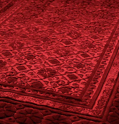 Modefa Velvet Prayer Rug - Soft Plush Turkish Janamaz Sajada Carpet for Men and Women - Plain Solid Prayer Mat Ramadan Eid Gift - with Prayer Beads - Luxury Floral Stamp (Red) - color: Red
