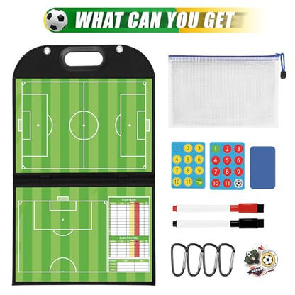 Magnetic Coaching Board – Foldable Dugout Display with Carry Handle, Leather-Covered Double-Sided Strategy & Lineup Planner for Baseball, Softball and Soccer - style: Soccer