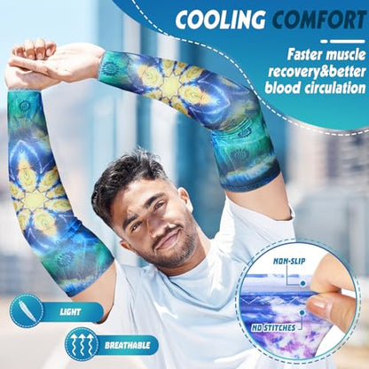 Mepase 8 Pairs Gardening Sleeves Sports Mandalas Arm Sleeves for Women Men UV Sun Protection Cooling Sleeves Arm Protection for Gardeners Arm Sleeves Cover for Farm