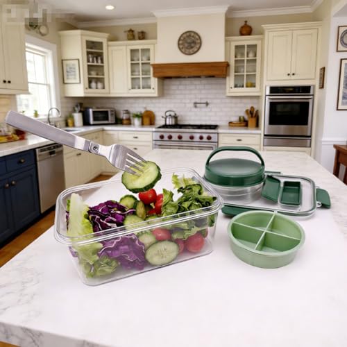 Salad Lunch Container Leakproof Salad Container to Go with 4 Dressing Cups & Folding Fork Portable for Fresh Meal Prep