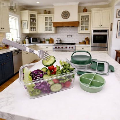 Salad Lunch Container Leakproof Salad Container to Go with 4 Dressing Cups & Folding Fork Portable for Fresh Meal Prep