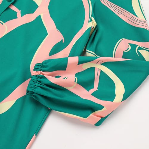 IDOPIP Abaya Dress for Women Muslim Set Long Sleeve Ramadan Islamic Dress Shirt with Pants 2PCS Dubai Prayer Casual Clothes - color: Green - Print, size: X-Large