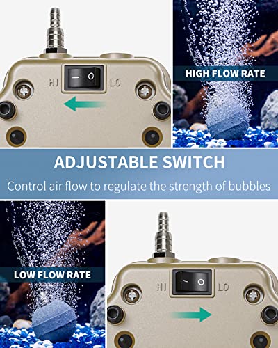 Pawfly 7 W 254 GPH Commercial Air Pump Adjustable Quiet Oxygen Aerator Pump with Air Stones 4 Outlets Manifold and Airline TubingAccessories for Up to 300 Gallon Tank Aquarium Pond - size: Basic with Kit (Up to 300 Gallon)